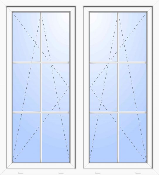 Außenansicht 2-flügelige Balkontür 6 Sprossen mit Pfosten Dr-Ki Weiß