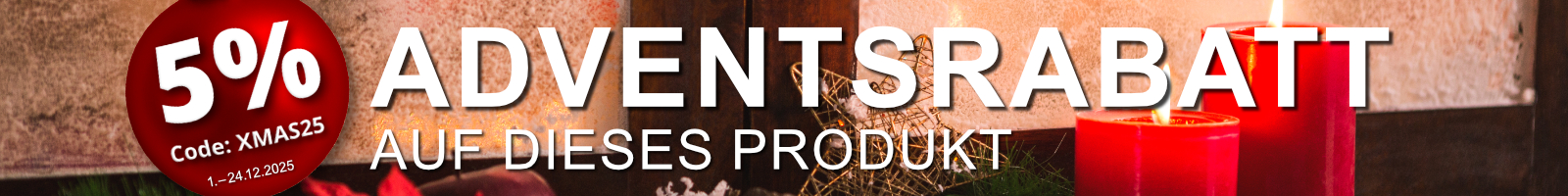 Rabattbanner für den Advent mit Rabattcode in Höhe von 5%