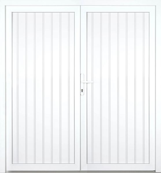 Außenansicht Doppeltür Nebeneingangstür symmetrisch genutet Weiß