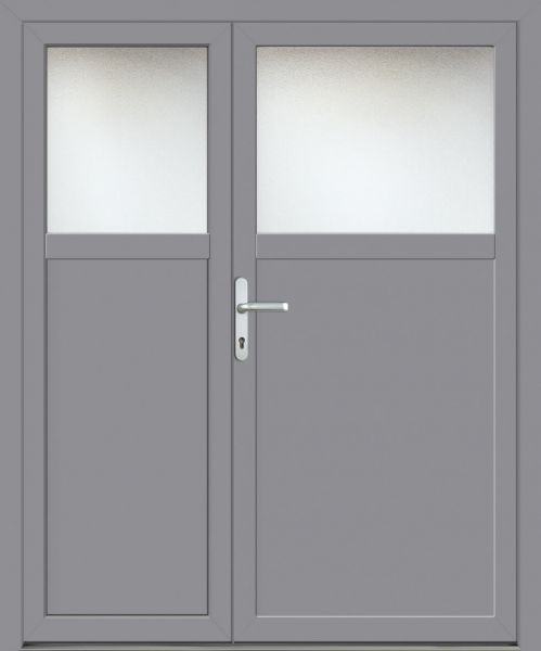 Kunststoff Nebeneingangstür &quot;ANTONIA-M&quot; 60 mm 2-flügelig Doppeltür asymmetrisch (B-Ware, NEU-wertig, 140x192cm, Silbergrau)