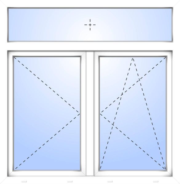 Kunststoff Fenster "DAVID" 74 mm 2-fach Verglasung symm Stulp mit Oberlicht fest 2-flügelig