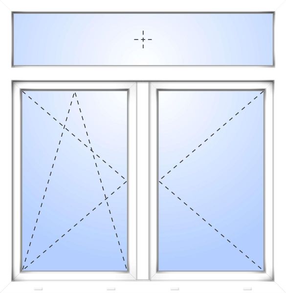 Kunststoff Fenster "DAVID" 74 mm 3-fach Verglasung symmetrisch Dreh / Dreh-Kipp Stulp mit Oberlicht fest 2-flügelig