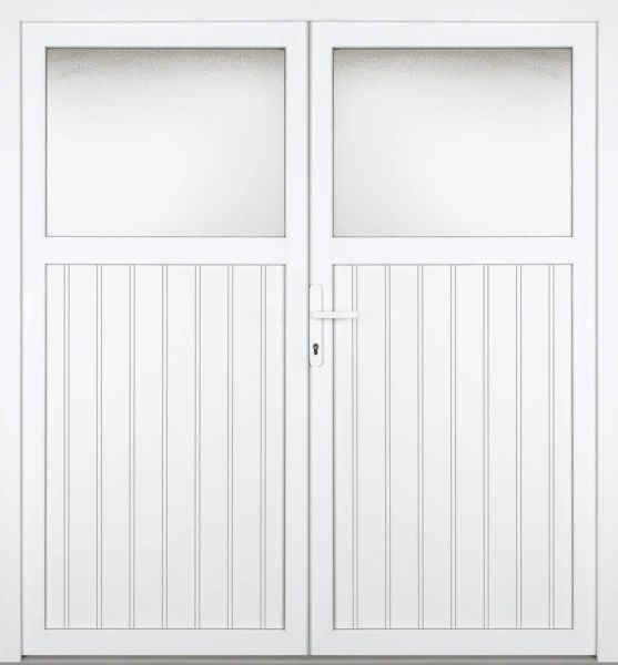 Außenansicht Doppeltür Nebeneingang symmetrisch genutet Weiß